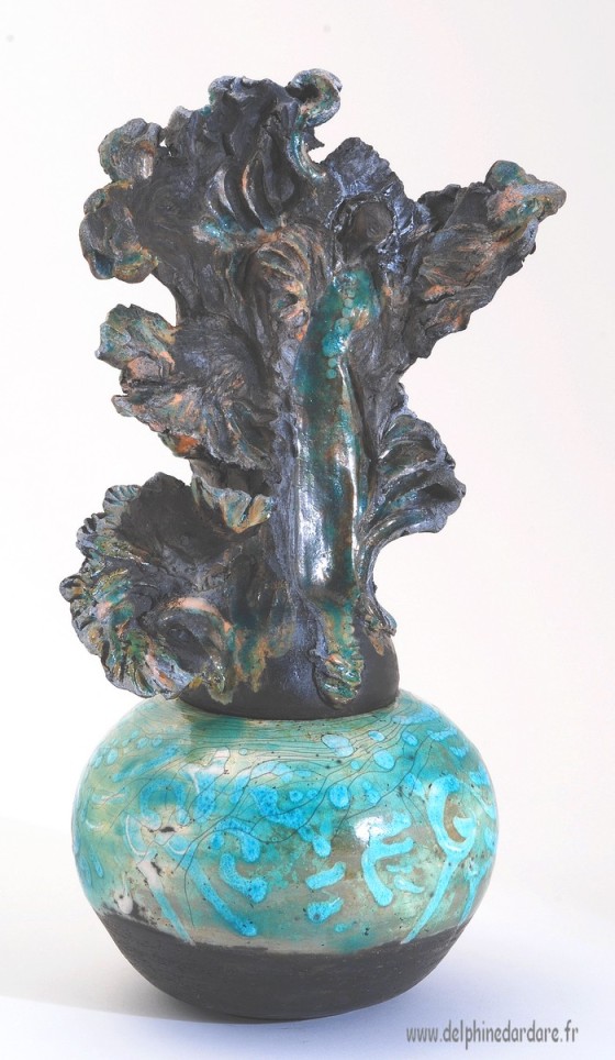 Sculpture céramique Raku , plénitude , H 42 cm